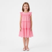 NIPAXO Girls Dress Summer Flutter Sleeve Crewneck Fully Lined Tiered Ruffle Flowy Boho Casual Dress for Kids