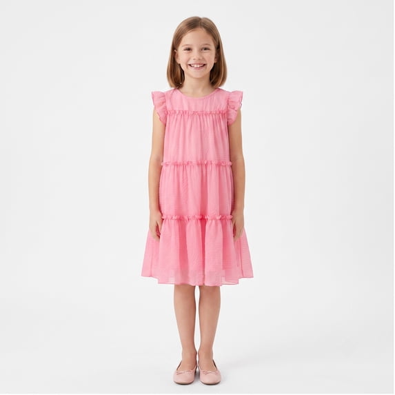 NIPAXO Girls Dress Summer Flutter Sleeve Crewneck Fully Lined Tiered Ruffle Flowy Boho Casual Dress for Kids