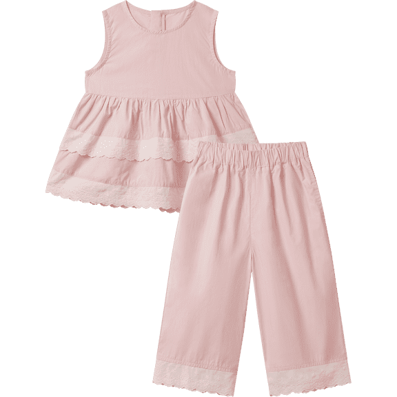 Girls 2-Piece Outfit Eyelet Lace Sleeveless Tunic and Wide Leg Pants Set for Girls