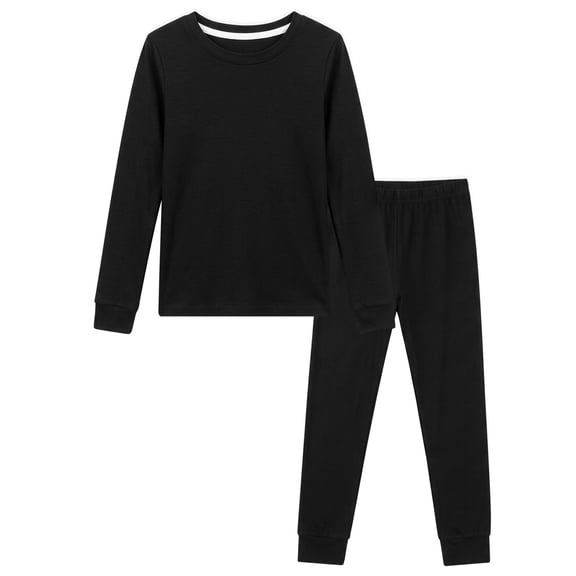 NIPAXO Kids Pajama Set Long Sleeve Crewneck Cotton-Blend Soft Lounge Top and Leggings Solid Color Casual Sleepwear for Boys and Girls
