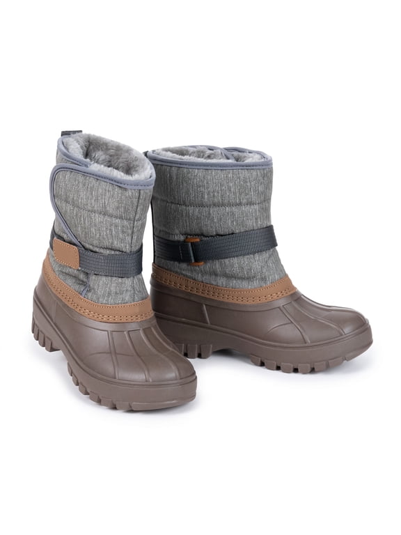 Kids Snow Boots Waterproof Duck Boot Style with Insulated Quilted Upper and Hook-and-Loop Closure Winter Boots for Boys Girs