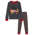 thumbnail image 1 of NIPAXO Toddler Boys Pajamas Set Long Sleeve Charcoal Grey "HERO" Fire Truck Graphic Thermal Sleepwear with Red Cuffs for Kids, 1 of 8