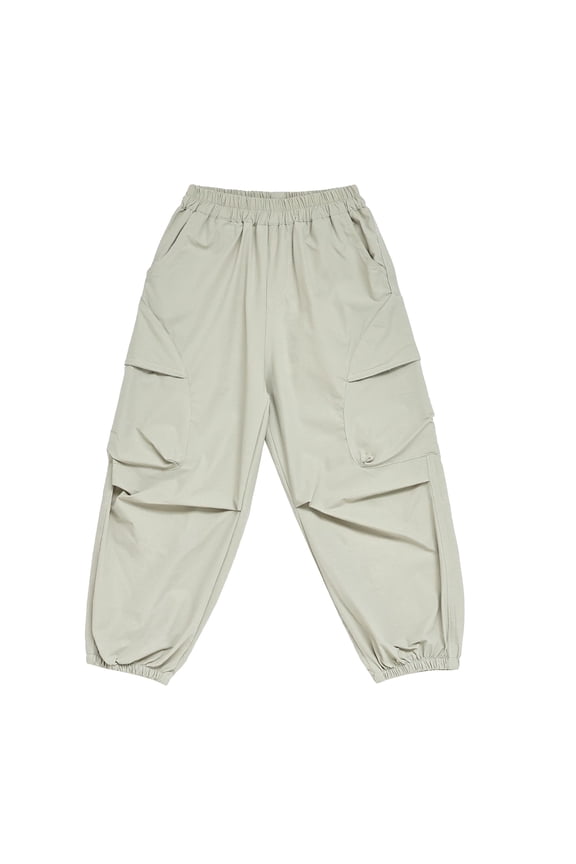 Boys Cargo Pants Relaxed Fit Jogger Trousers with Multi-Pockets Elastic Waist Casual Outdoor Pants for Boys, Khaki, Sizes 5-6Y