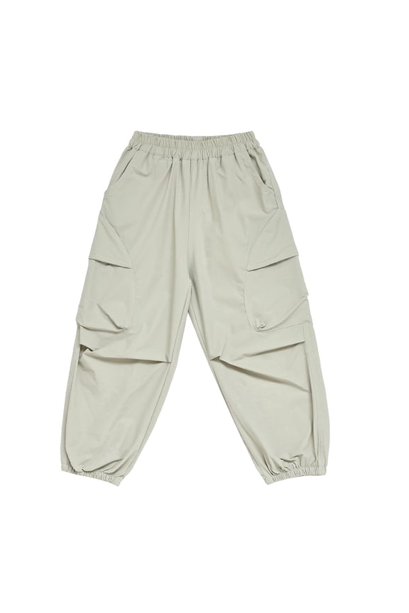 Boys Cargo Pants Relaxed Fit Jogger Trousers with Multi-Pockets Elastic Waist Casual Outdoor Pants for Boys, Khaki, Sizes 5-6Y