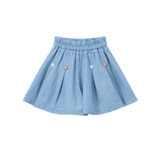 Girls Denim Skirt Floral Embroidered Chambray A-Line Summer Skirt Casual Jean Skirts for Girls, Light Blue, Sizes 4-5Y