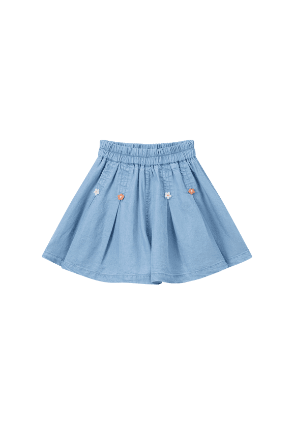 Girls Denim Skirt Floral Embroidered Chambray A-Line Summer Skirt Casual Jean Skirts for Girls, Light Blue, Sizes 5-6Y