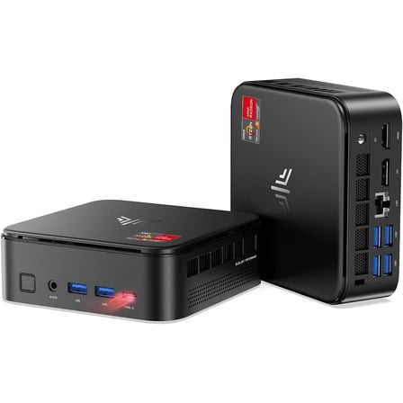 NIPOGI E3B Mini PC AMD Ryzen V2748 16GB 512GB SSD Win11 Pro WiFi 6 4K 3-Screen Black