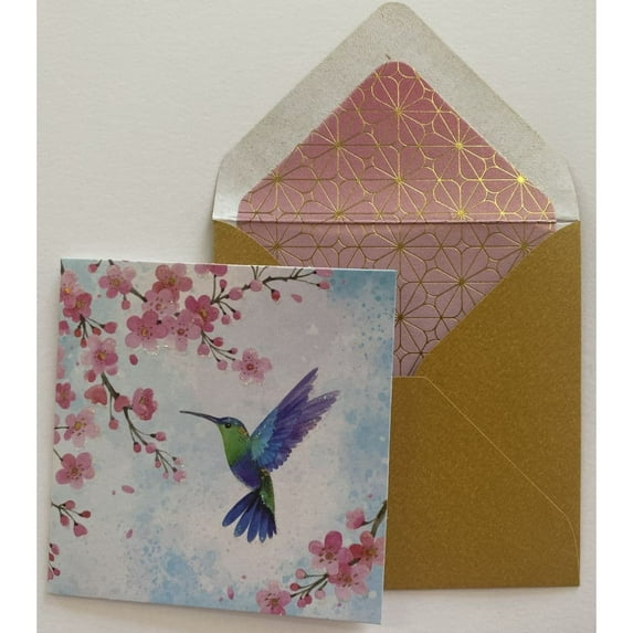 NIQUEA.D, Hummingbird and Cherry Blossom Enclosure Card