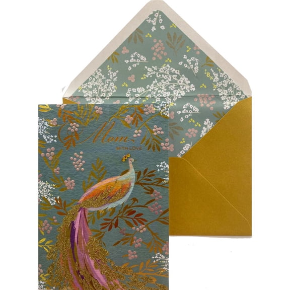NIQUEA.D, Peacock on Teal Mother's Day Card