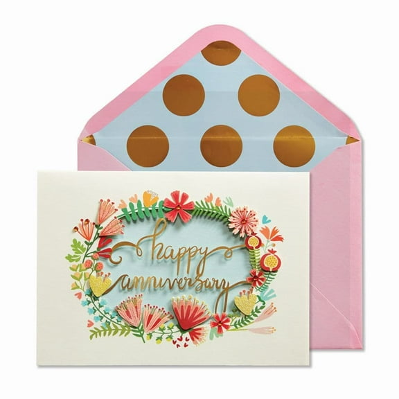 NIQUEA.D, Pink Floral Wreath Anniversary Card
