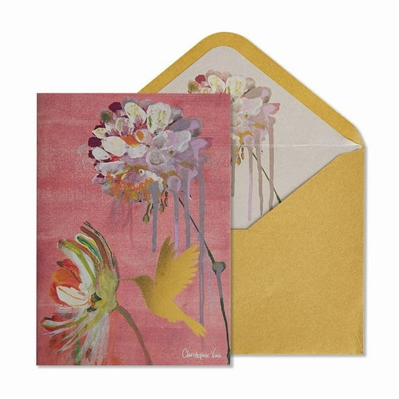 NIQUEA.D, Two Flowers and Hummingbird Blank Card