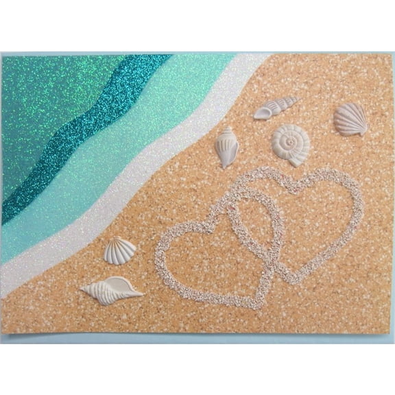 NIQUEA.D, Two Hearts Drawn in Sand Wedding Card