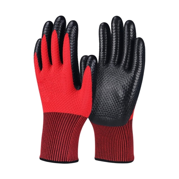 NIRHekf Toolant Gloves, Rubber Hand Coated Safety Work Gloves - for Men Women General Multi Use Construction Warehouse Gardening Assembly Landscaping (A Pair, Red)