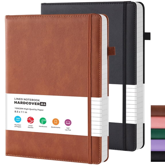 NIRMIRO 2 Pack A4 College Ruled Notebook, Leather Journal for Note Taking, with 100GSM Premium Lined Paper, 8.5"x11", Inner Pocket, for Women/Men Writing
