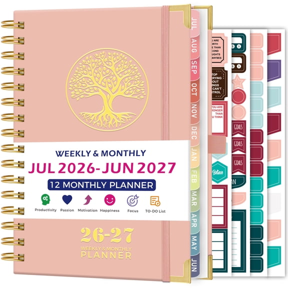 NIRMIRO 2026-2027 Academic Planner, Jul. 2026-Jun.2027, Hardcover Weekly & Monthly Planner/Calendar, with Tree Cover, 12 Monthly Tabs, Ruler, for Teachers & Students, 6.5"x8.4"