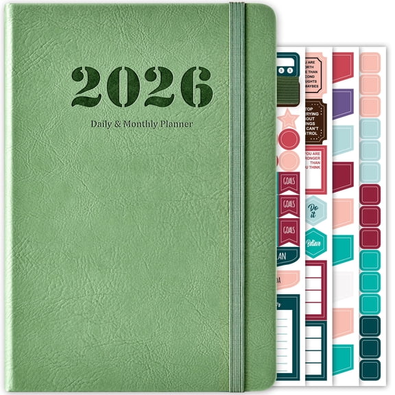 NIRMIRO 2026 Daily & Monthly Planner, 8.4"x5.7" Leather Cover Planner with 12 Tabs, Pen Holder & Inner Pocket, Jan 2026 - Dec 2026 for Goal Tracking & Scheduling