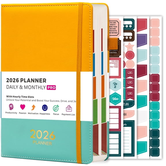 NIRMIRO 2026 Planner: Daily & Monthly Planner with 12 Tabs, January - December 2026 Weekly Calendar Book, Includes 4 Stickers & Inner Pocket, 8.4"x5.7" Goal Setting & Time Management Organizer
