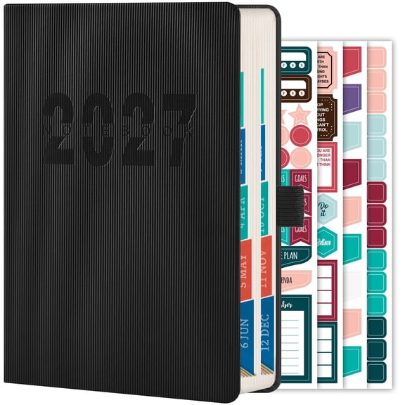 NIRMIRO 2027 Daily & Monthly Planner, Jan-Dec 2027, A5 PU Leather with 12 Colorful Tabs, 4 Stickers & Inner Pocket, 5.7"x8.4" Agenda Book for School, Office, Home, Christmas Gift