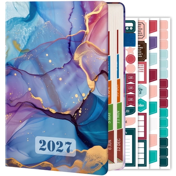 NIRMIRO 2027 Daily and Monthly Planner,(Jan 2027 - Dec 2027) Hardcover Calendar with 4 Planning Stickers, 12 Tabs, Pen Holder, Inner Pocket, 5.7" X 8.4", for Goal Tracking