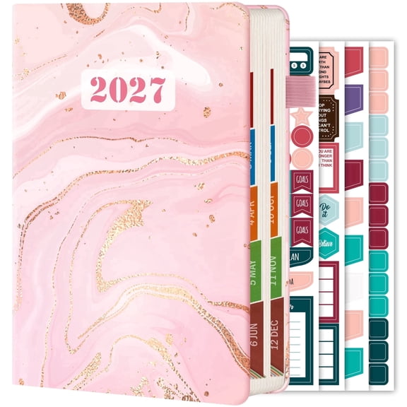 NIRMIRO 2027 Daily and Monthly Planner,(Jan 2027 - Dec 2027) Hardcover Calendar with 4 Planning Stickers, 12 Tabs, Pen Holder, Inner Pocket, 5.7" X 8.4", for Goal Tracking