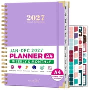 FOCUS DAY 2027 Hardcover Large Weekly & Monthly Planner, Jan 2027   Dec 2027, 8.5"x11" Calendar Book with 12 Tabs, Inner Pocket, 4 Stickers & 100GSM Paper for Office, Home & School