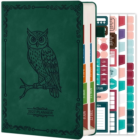 NIRMIRO 2027 Owl Planner, Daily Monthly Hardcover with Hourly Schedule, 12 Tabs & Stickers, 5.7"x8.4" Calendar Book for Work, School, Home, Teachers & Students