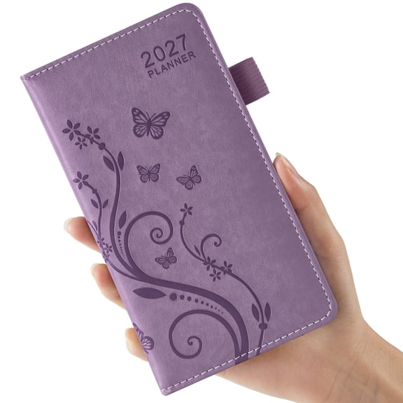 NIRMIRO 2027 Pocket Planner, A6 (3.8"x7") Weekly & Monthly Calendar with Monthly Tabs, Leather Hardcover, Inner Pocket, for Women Men Organizing