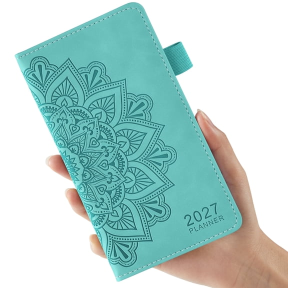 NIRMIRO 2027 Small Calendar, Pocket Planner 2027 for Purse, Jan 2027 - Dec 2027 Weekly Monthly Planner with 12 Monthly Tabs, Inner Pocket, Elastic Band, for Organizing, 3.8" X 7"