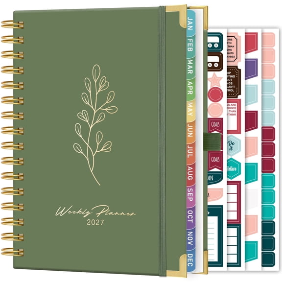 NIRMIRO 2027 Weekly & Monthly Planner, Jan 2027 – Dec 2027, Spiral Agenda Book with Flower Pattern, 6.5"x8.4", Ruler, 12 Monthly Tabs & 4 Stickers for Time Management & Productivity