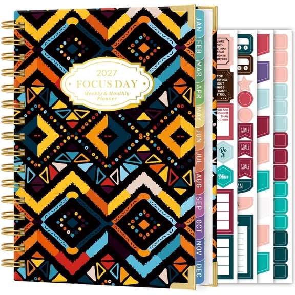 NIRMIRO 2027 Weekly & Monthly Planner, Jan 2027 - Dec 2027, Hardcover Spiral Calendar Book with Ruler, Monthly Tabs, 4 Stickers & Inner Pocket, for Time Management & Organization, 6.5"x8.4"