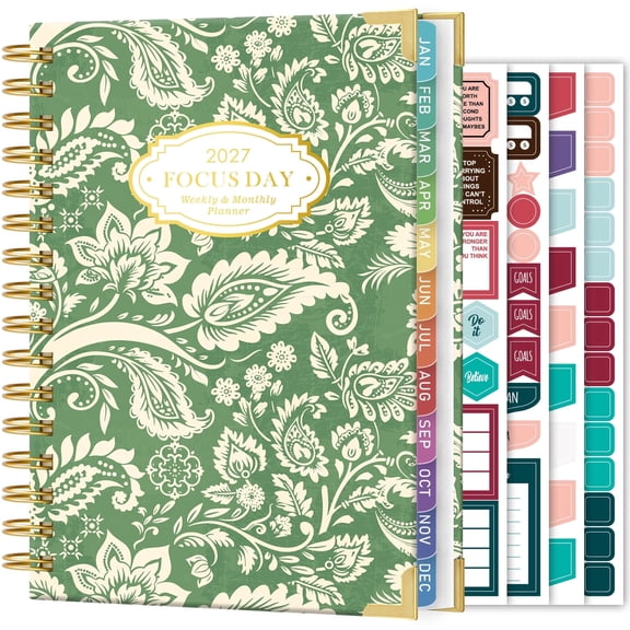 NIRMIRO 2027 Weekly & Monthly Planner, Jan 2027 - Dec 2027, Hardcover Spiral Calendar Book with Ruler, Monthly Tabs, 4 Stickers & Inner Pocket, for Time Management & Organization, 6.5"x8.4"