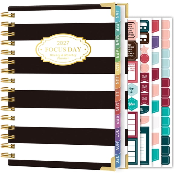 NIRMIRO 2027 Weekly & Monthly Planner, Jan 2027 - Dec 2027, Hardcover Spiral Calendar Book with Ruler, Monthly Tabs, 4 Stickers & Inner Pocket, for Time Management & Organization, 6.5"x8.4"