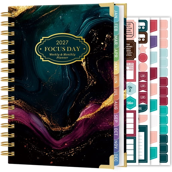 NIRMIRO 2027 Weekly & Monthly Planner, Jan 2027 - Dec 2027, Spiral Bound Calendar Planner with Ruler, 12 Tabs & 4 Stickers, 6.5"x8.4" Agenda Book for Office, Home & School