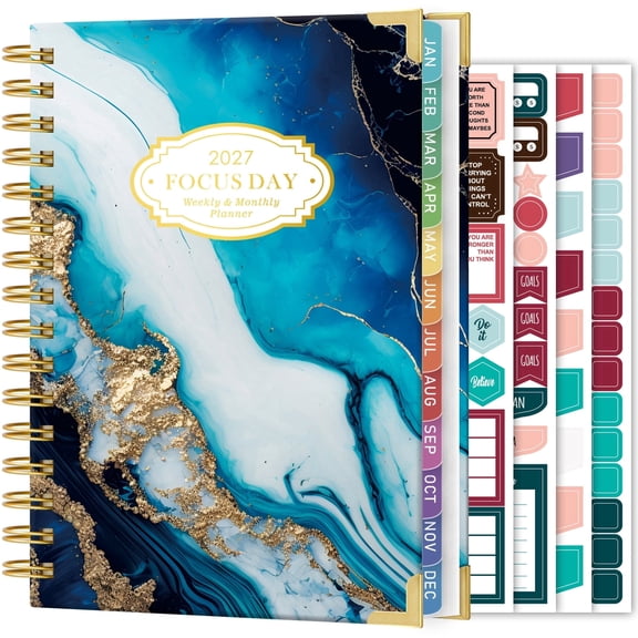 NIRMIRO 2027 Weekly & Monthly Planner, Jan 2027 - Dec 2027, Spiral Bound Calendar Planner with Ruler, 12 Tabs & 4 Stickers, 6.5"x8.4" Agenda Book for Office, Home & School