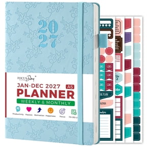 NIRMIRO 2027 Weekly & Monthly Planner, Jan 2027 – Dec 2027, Embossed Soft Cover Calendar Book with 12 Tabs, 4 Stickers & Inner Pocket, for Goal Traking, 5.7"x8.3"