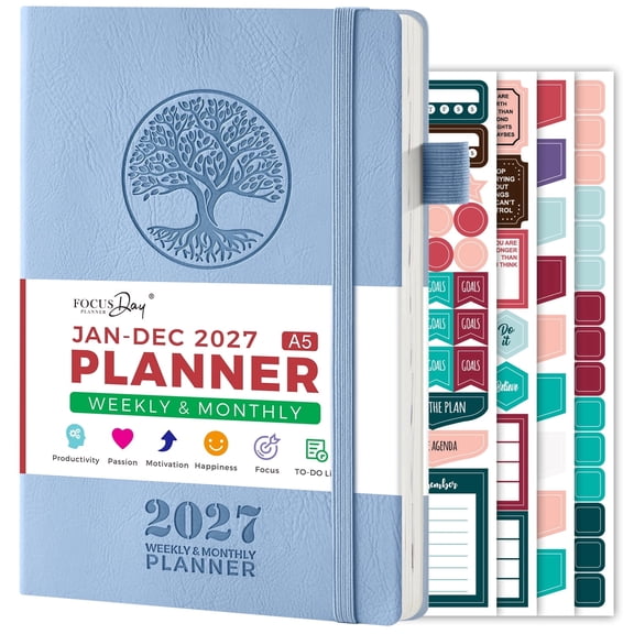 NIRMIRO 2027 Weekly & Monthly Planner, Soft Leather Cover, 5.7"x8.4" with Stickers, Inner Pocket, To-Do List & Notes Pages for Office, School & Daily Use