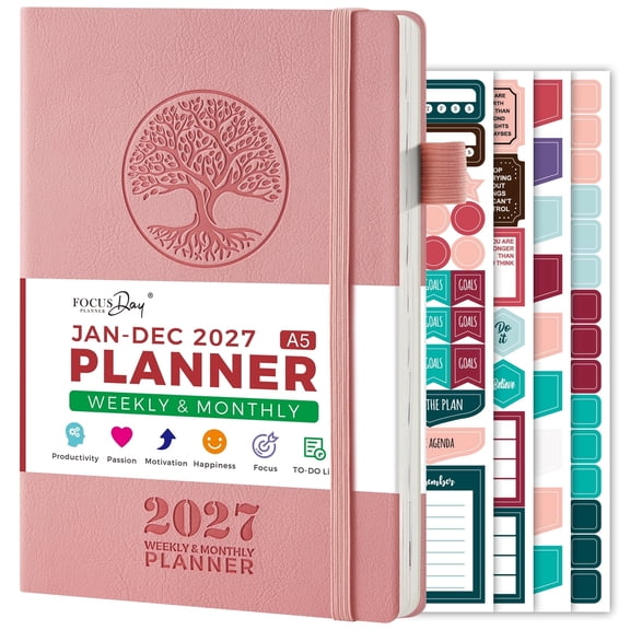 NIRMIRO 2027 Planner, Jan.2027 - Dec.2027 Weekly & Monthly Planner with Planning Stickers, 5.7" x 8.3", Soft Cover, Daily Agenda Planner for School Office Supplies