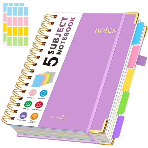 NIRMIRO 5 Subject Notebook College Ruled, A5 Hardcover Notebook with Removable Dividers Tabs, 300 Pages 100GSM Thick Paper, Inner Pocket, Spiral Journal Notebook for Women/Men Writing, 6.1" X 8.4"