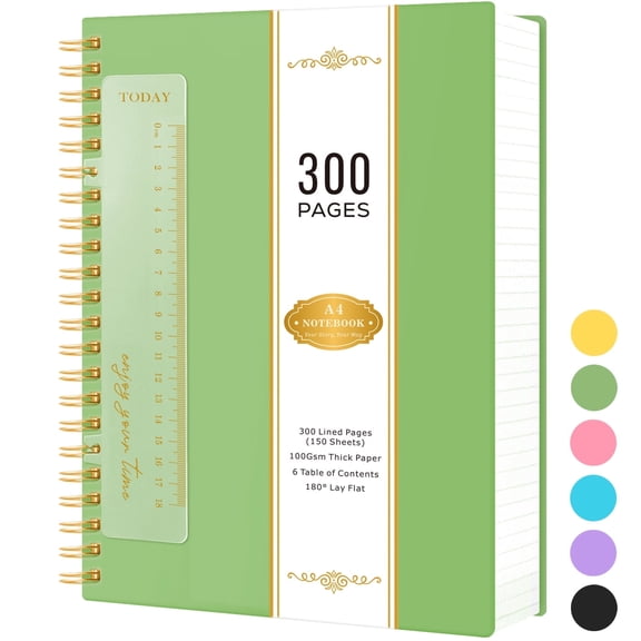 NIRMIRO A4 Spiral Notebook, 8.5" x 11" Large Hardcover College Ruled Journal, 300 Pages 100GSM Lined Paper No Bleed for Professional Writing & Note-Taking Supplies