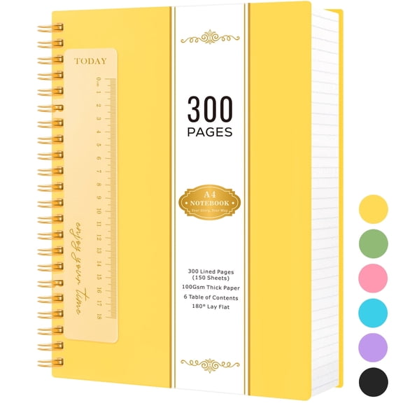 NIRMIRO A4 Spiral Notebook, 8.5" x 11" Large Hardcover College Ruled Journal, 300 Pages 100GSM Lined Paper No Bleed for Professional Writing & Note-Taking Supplies