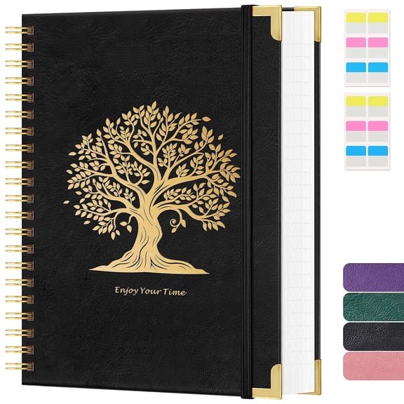NIRMIRO A4 Spiral Notebook, 8.5"x11" Hardcover Journal with Golden Tree Embossed Cover, 300 Pages 100GSM Thick Paper, Double Spiral Binding & Inner Pocket