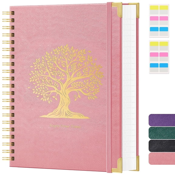 NIRMIRO A4 Spiral Notebook, 8.5"x11" Hardcover Journal with Golden Tree Embossed Cover, 300 Pages 100GSM Thick Paper, Double Spiral Binding & Inner Pocket
