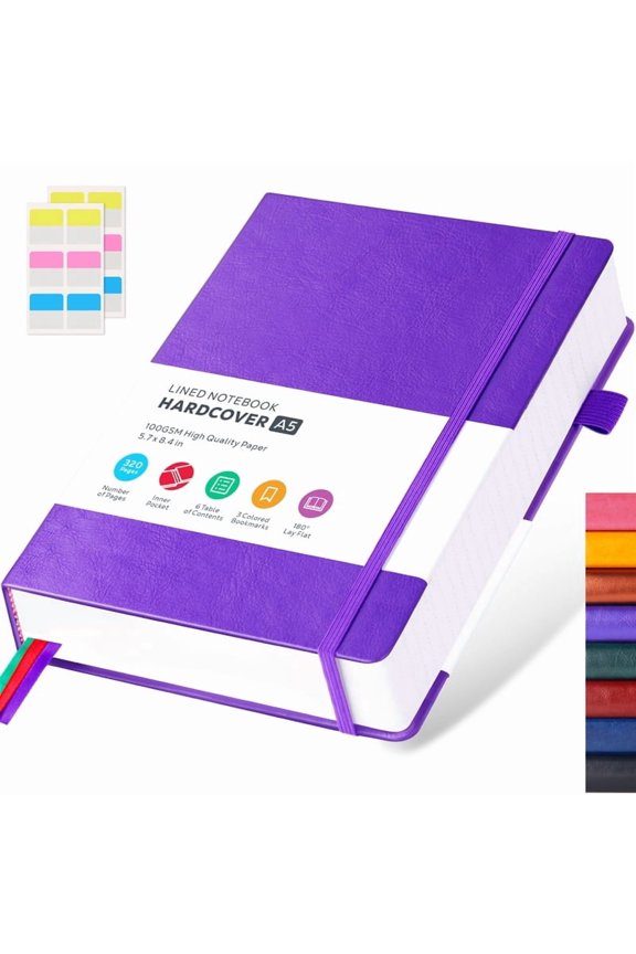 A5 College Ruled Notebooks, Hardcover Leather Journals for Women/Men Work Writing, 100 GSM Thick Paper, No-Bleed, 5.7"x8.4", for School Office Supplies