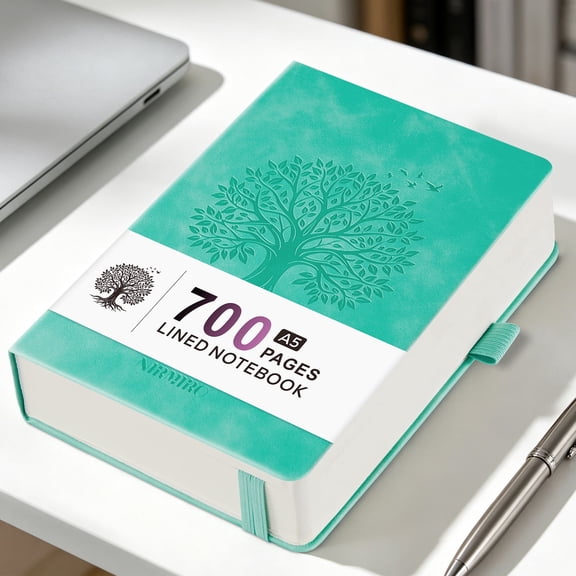NIRMIRO A5 Lined Notebook, 700 Pages College Ruled Hardcover Journal, 100 GSM Paper, PU Leather Cover with Tree Pattern, Inner Pocket, 5.7"x8.4" for Writing & Note-Taking