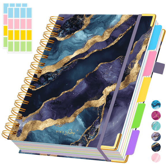 NIRMIRO 5 Subject Notebook College Ruled, A5 Hardcover Spiral Notebook with Removable Dividers Tabs, 300 Pages 100GSM Thick Paper, Inner Pocket, 2 Stickers, 6.1"x8.4" Lined Journal for Writing
