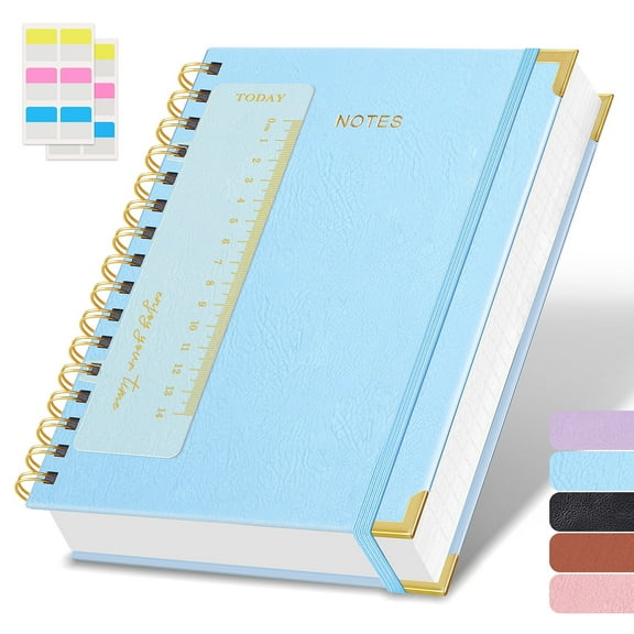 NIRMIRO A5 Spiral Notebook, Leather Cover Lined Journal with Built-in Ruler, 5.7"x8.4" 100GSM Thick Paper & Inner Pocket for Note Taking, Office & School
