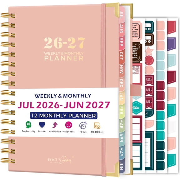 NIRMIRO Academic Planner 2026-2027, July 2026 to June 2027 Weekly & Monthly Planner with Ruler, 12 Monthly Tabs & 4 Stickers, 5.7"x8.4" Daily Organizer for School, Teachers & Students