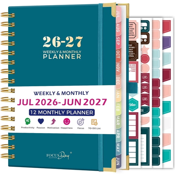 NIRMIRO Academic Planner 2026-2027, July 2026 to June 2027 Weekly & Monthly Planner with Ruler, 12 Monthly Tabs & 4 Stickers, 5.7"x8.4" Daily Organizer for School, Teachers & Students