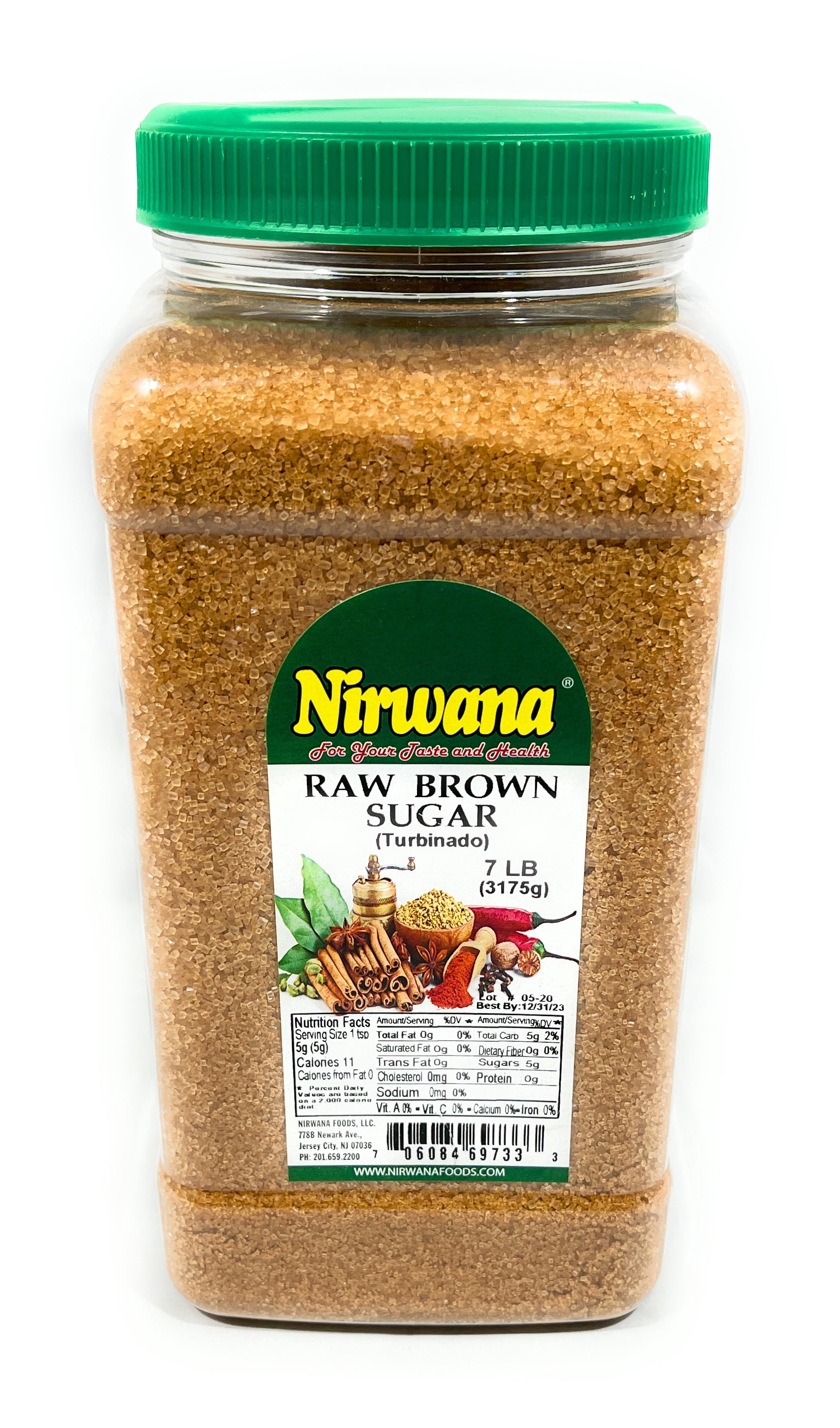 NIRWANA RAW BROWN SUGAR (Turbinado) 7 LB (3175g)