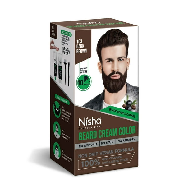 NISHA Mustache & Beard Cream Hair Color Dye For Men, 100% Gray Coverage In 10 Minutes, Dark Brown, 4.05 Oz